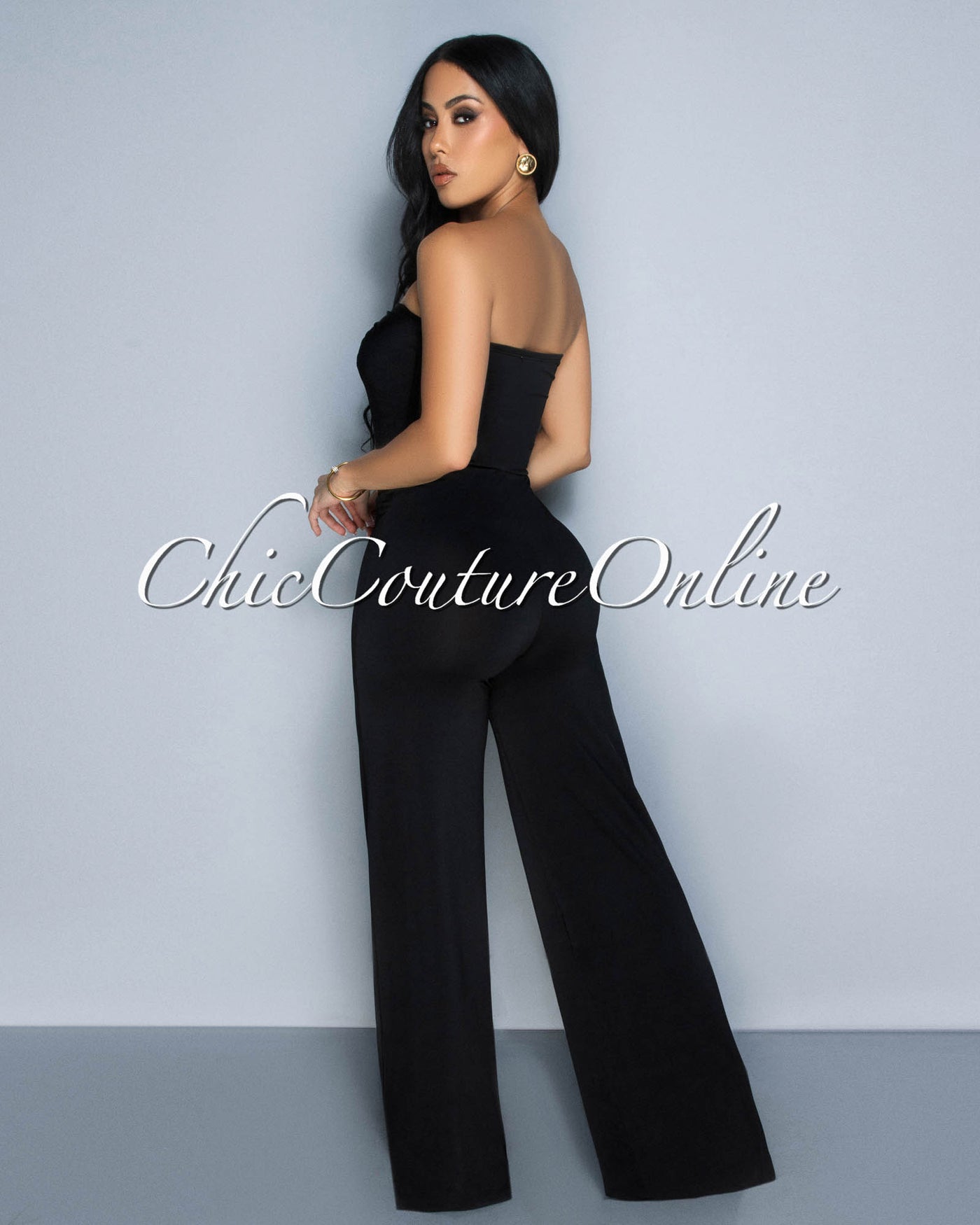 Lyla Black Snake Gold Accent Strapless Jumpsuit