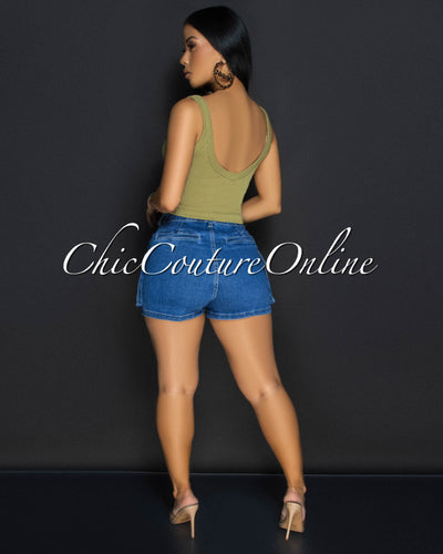 Lora Olive V Neck Ribbed Crop Top