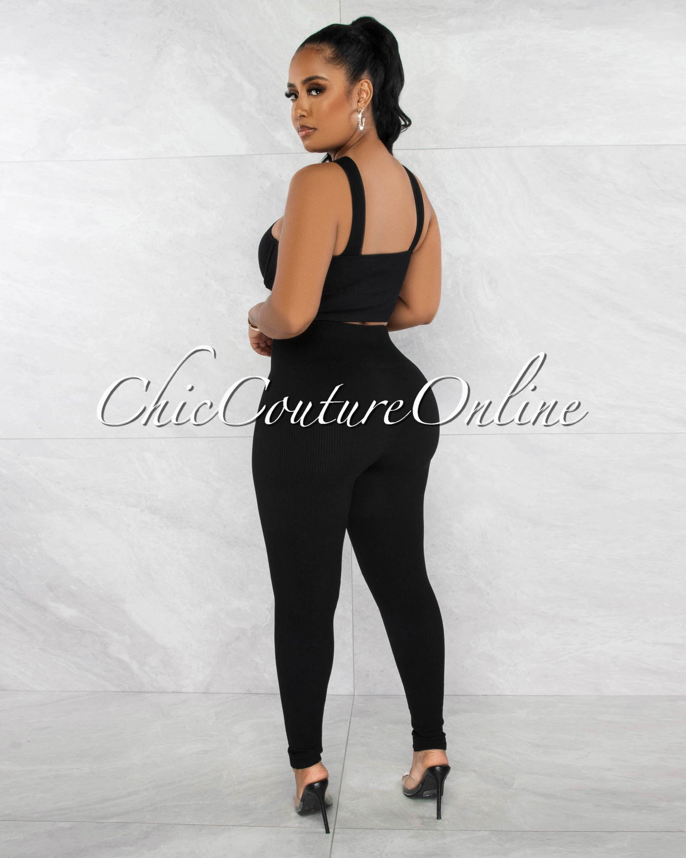 *Parice Black Cut-Out Bust Top & Leggings Sculpting Set (9/11)