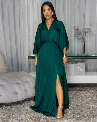 Tyra Forrest Green Silky Maxi Dress