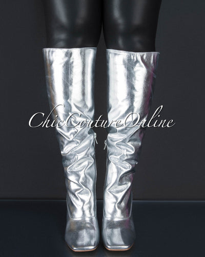 Laiva Silver Faux Leather High Boots