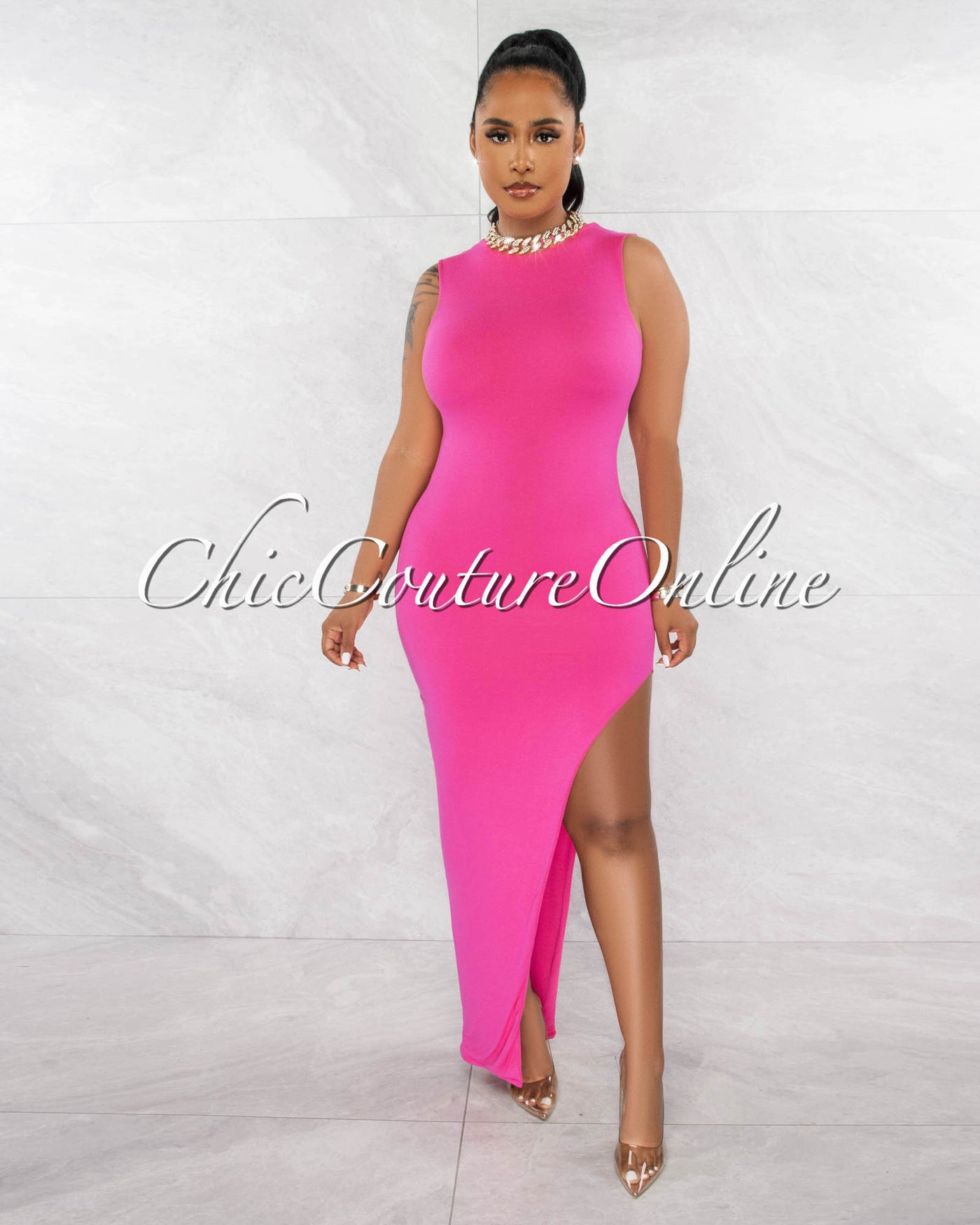 Annie Fuchsia High Leg Slit Double Lined Maxi Dress Chic Couture Online Annie Fuchsia High Leg Slit Double Lined Maxi Dress Chic Couture Online