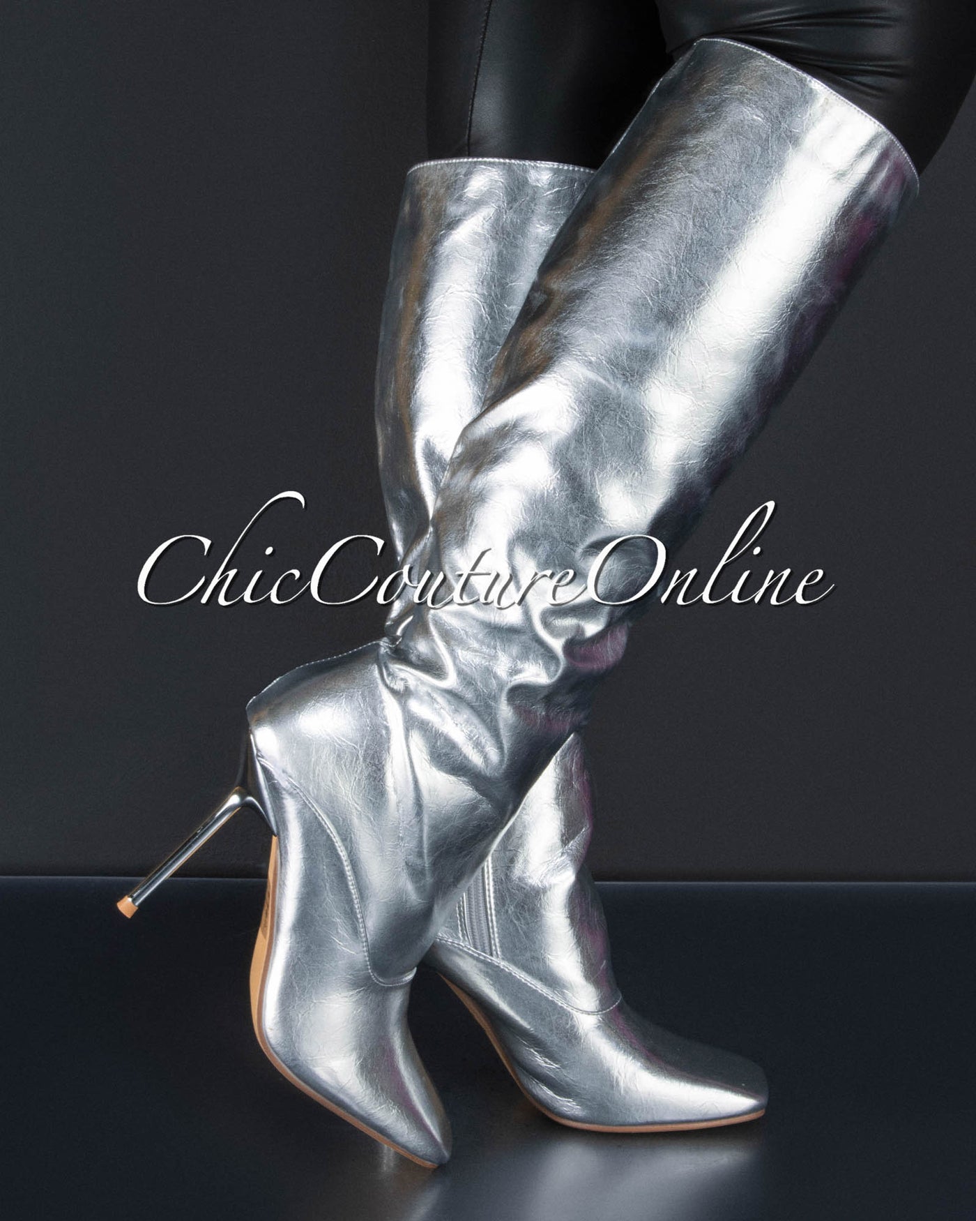 Laiva Silver Faux Leather High Boots