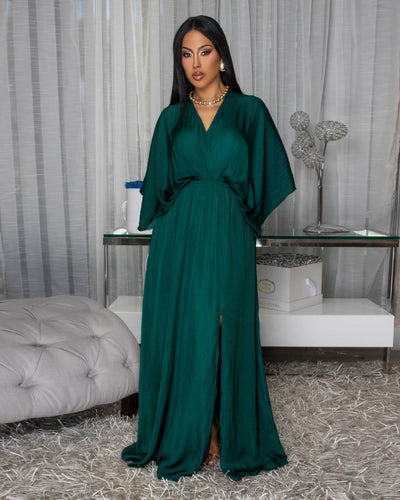 Tyra Forrest Green Silky Maxi Dress