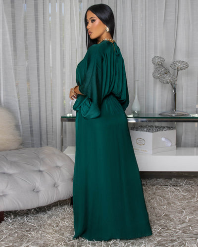 Tyra Forrest Green Silky Maxi Dress