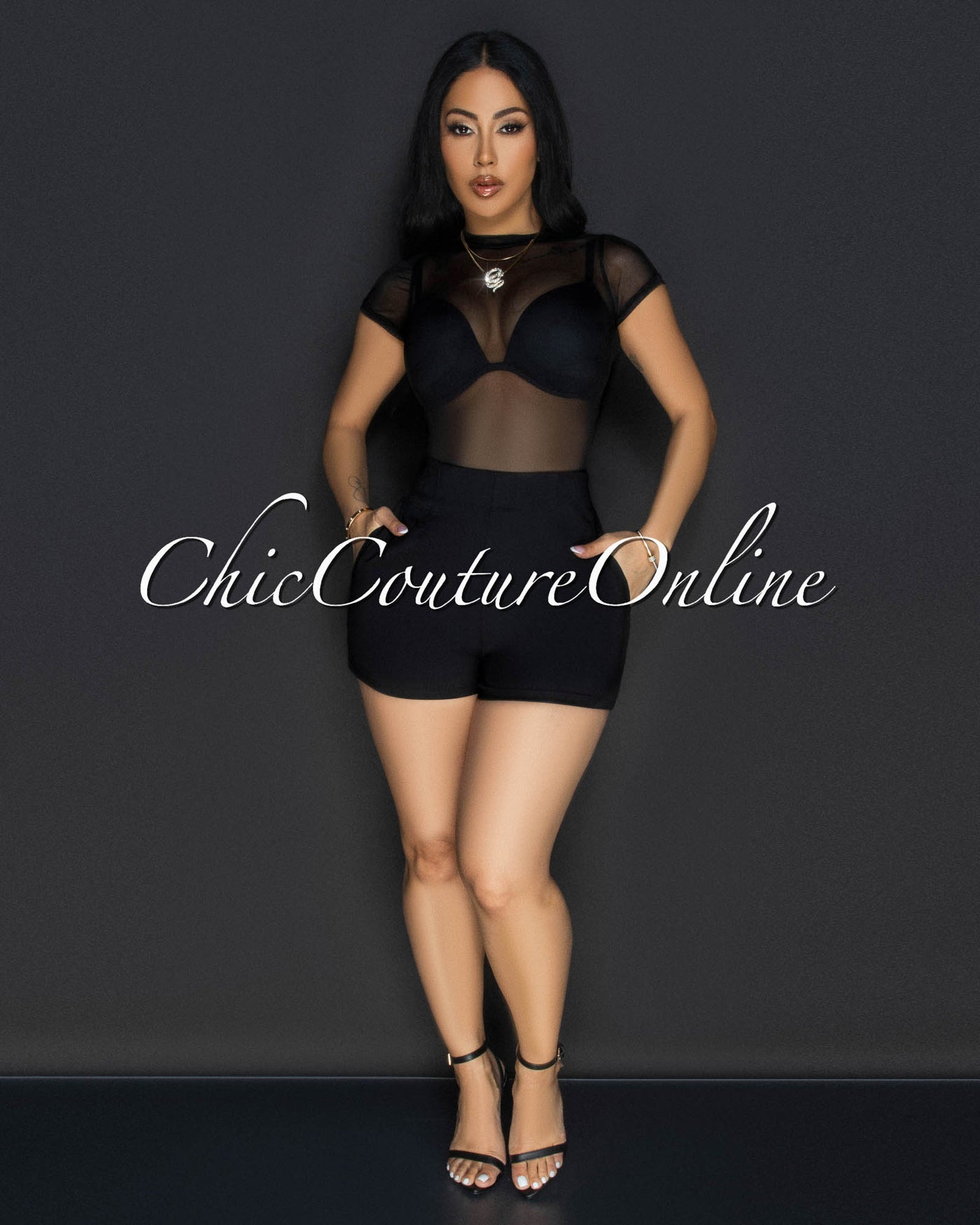 Kaylin Black Sheer Mesh Bodysuit