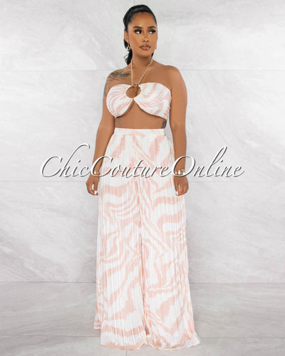 *Mitzu Blush White Gold Link Top & Wide Pleated Pants Set