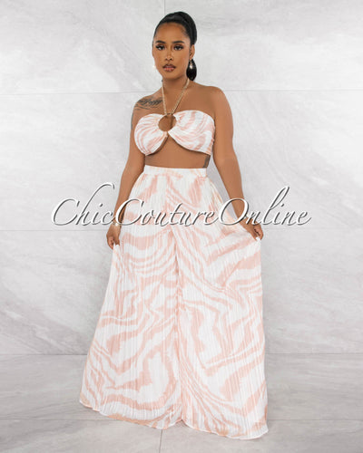 *Mitzu Blush White Gold Link Top & Wide Pleated Pants Set