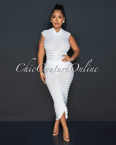 Jonette Off-White Crochet Stripes Maxi Dress