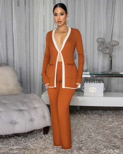 India Rust Orange White Trim Knit Pants Set