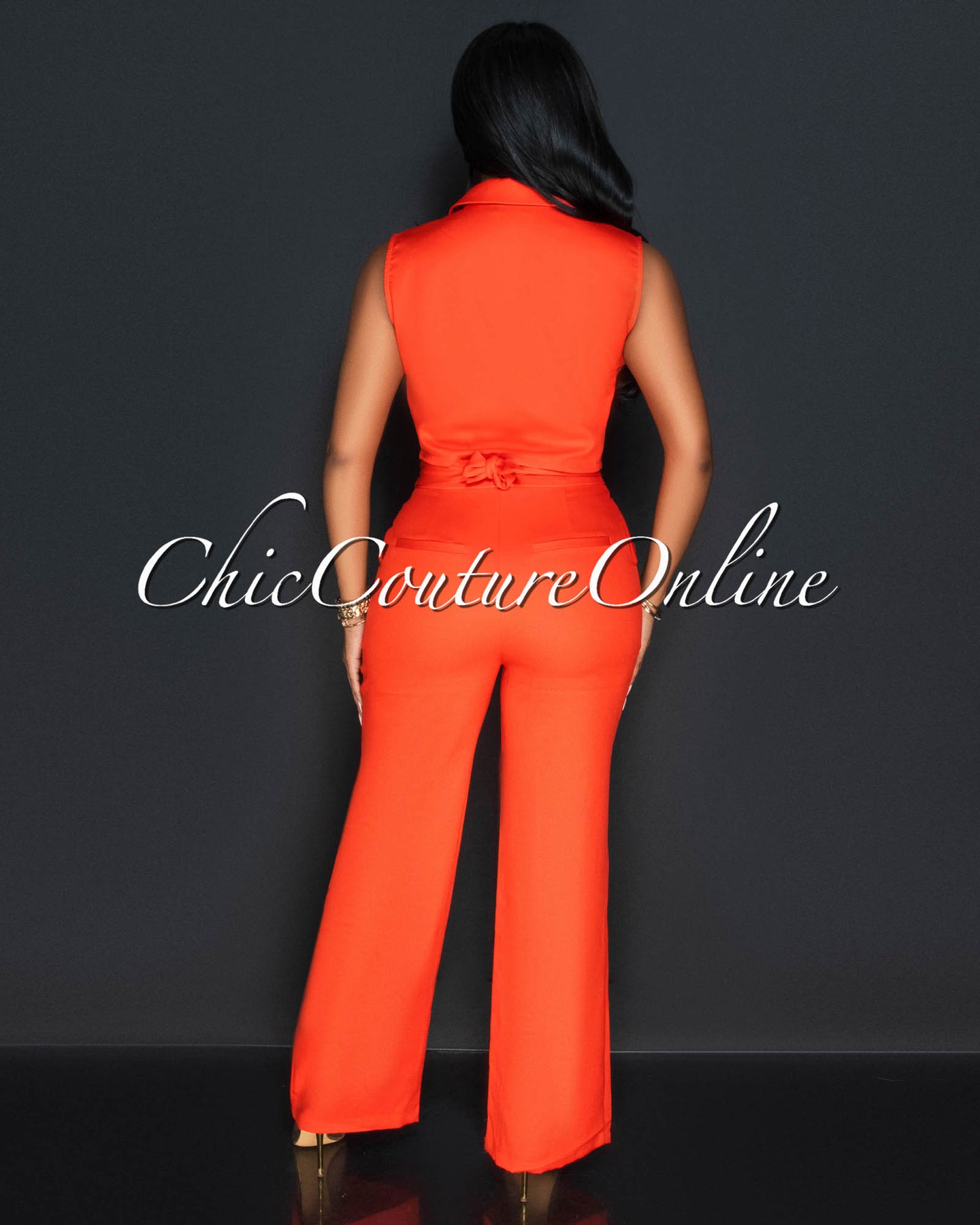 *Koa Orange Sleeveless Cargo Top & Wide Legs Pants Set