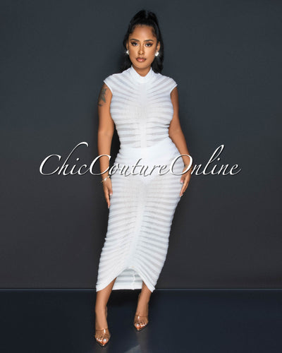 Jonette Off-White Crochet Stripes Maxi Dress
