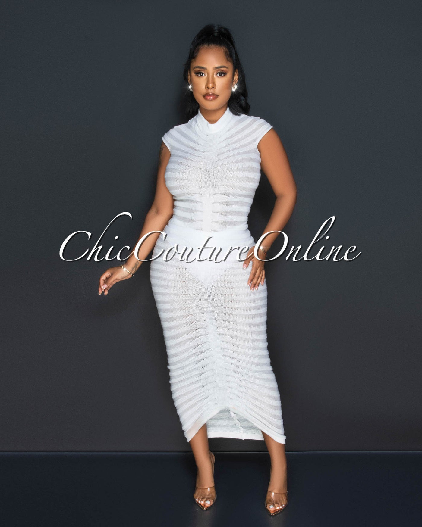 Jonette Off-White Crochet Stripes Maxi Dress