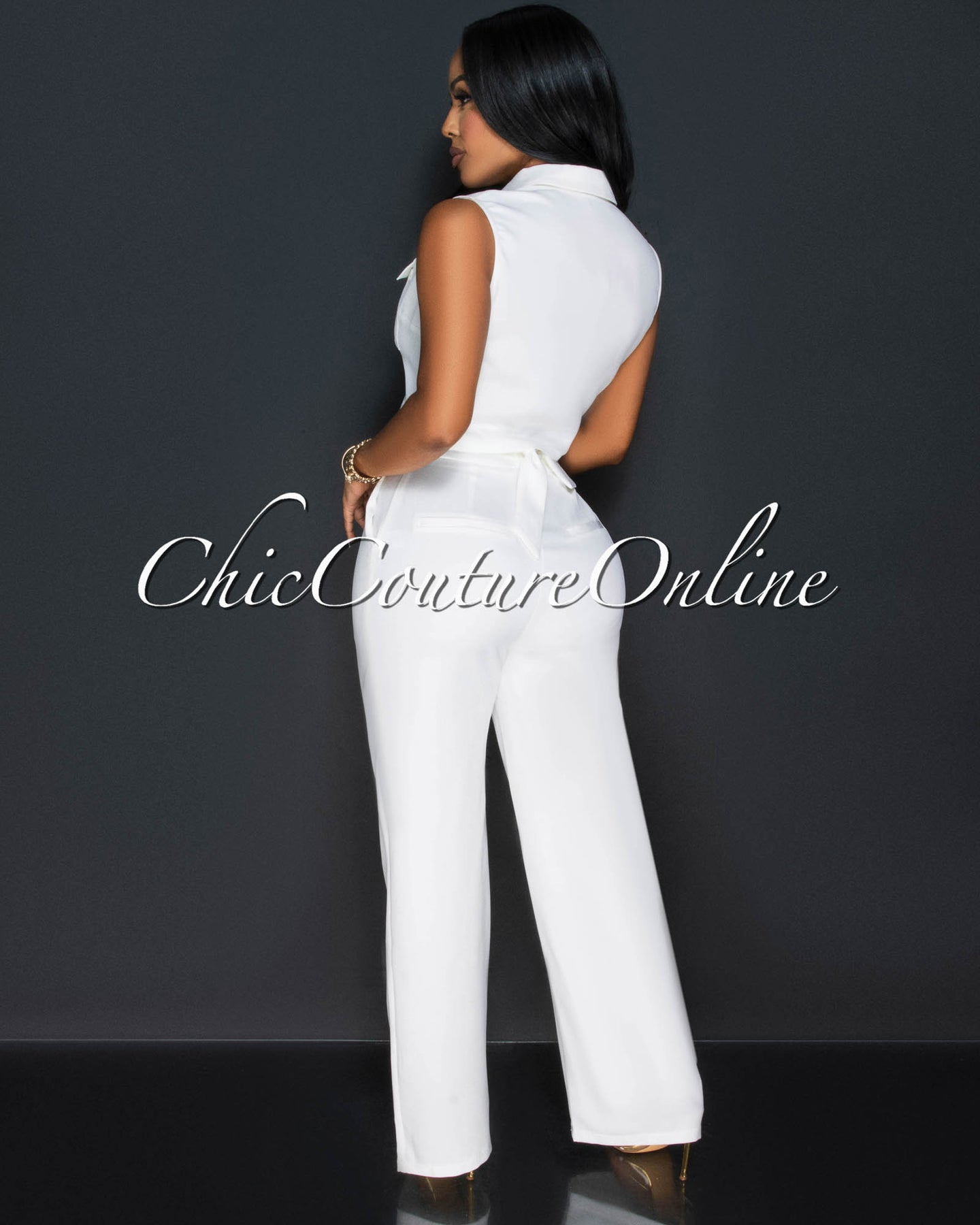 Koa Off-White Sleeveless Cargo Top & Wide Legs Pants Set