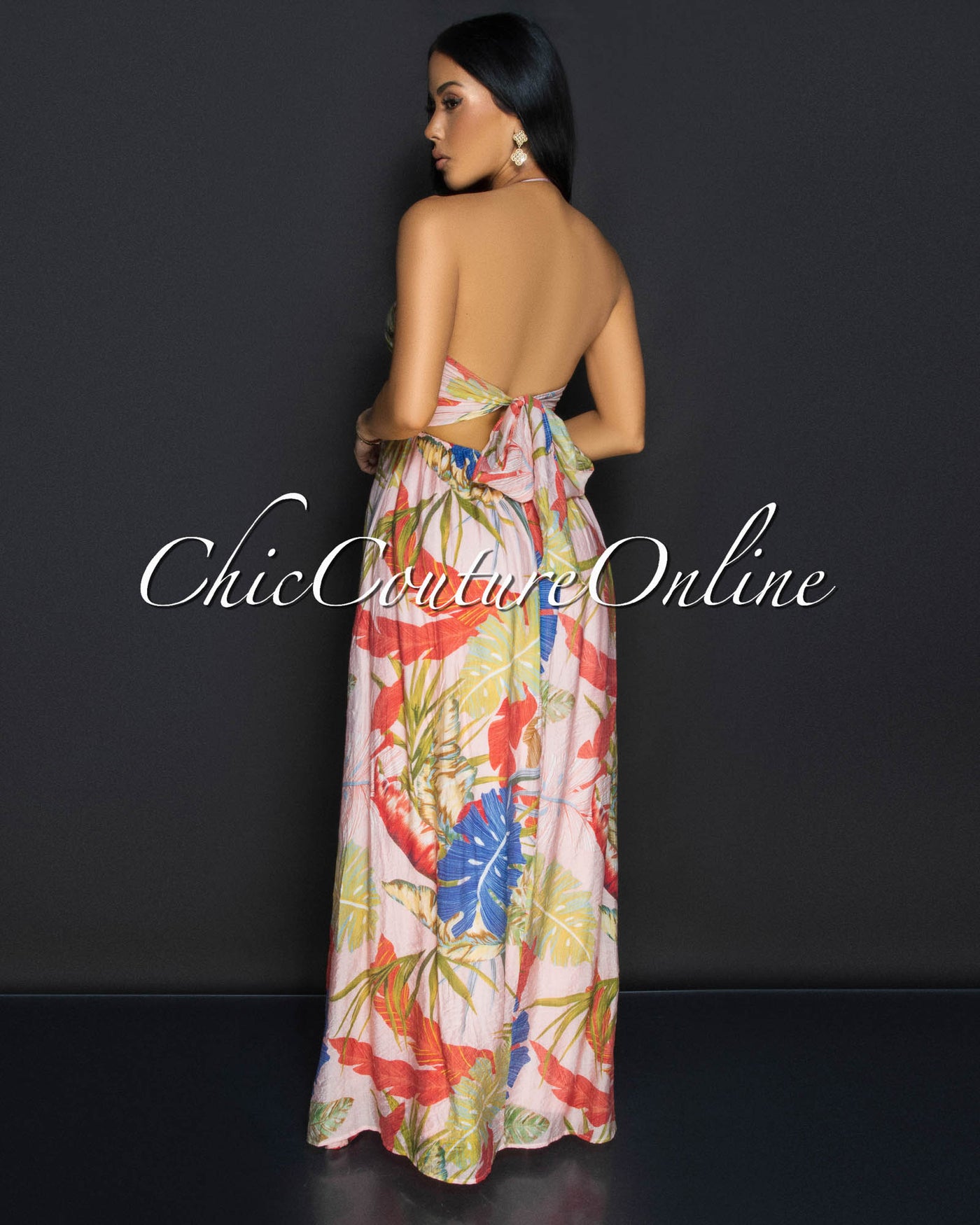 Tomiko Pink Multi Floral Halter Maxi Dress