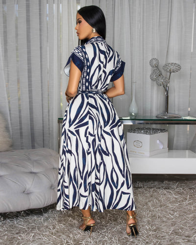 Vixen Navy-Blue Cream Floral Print Maxi Dress