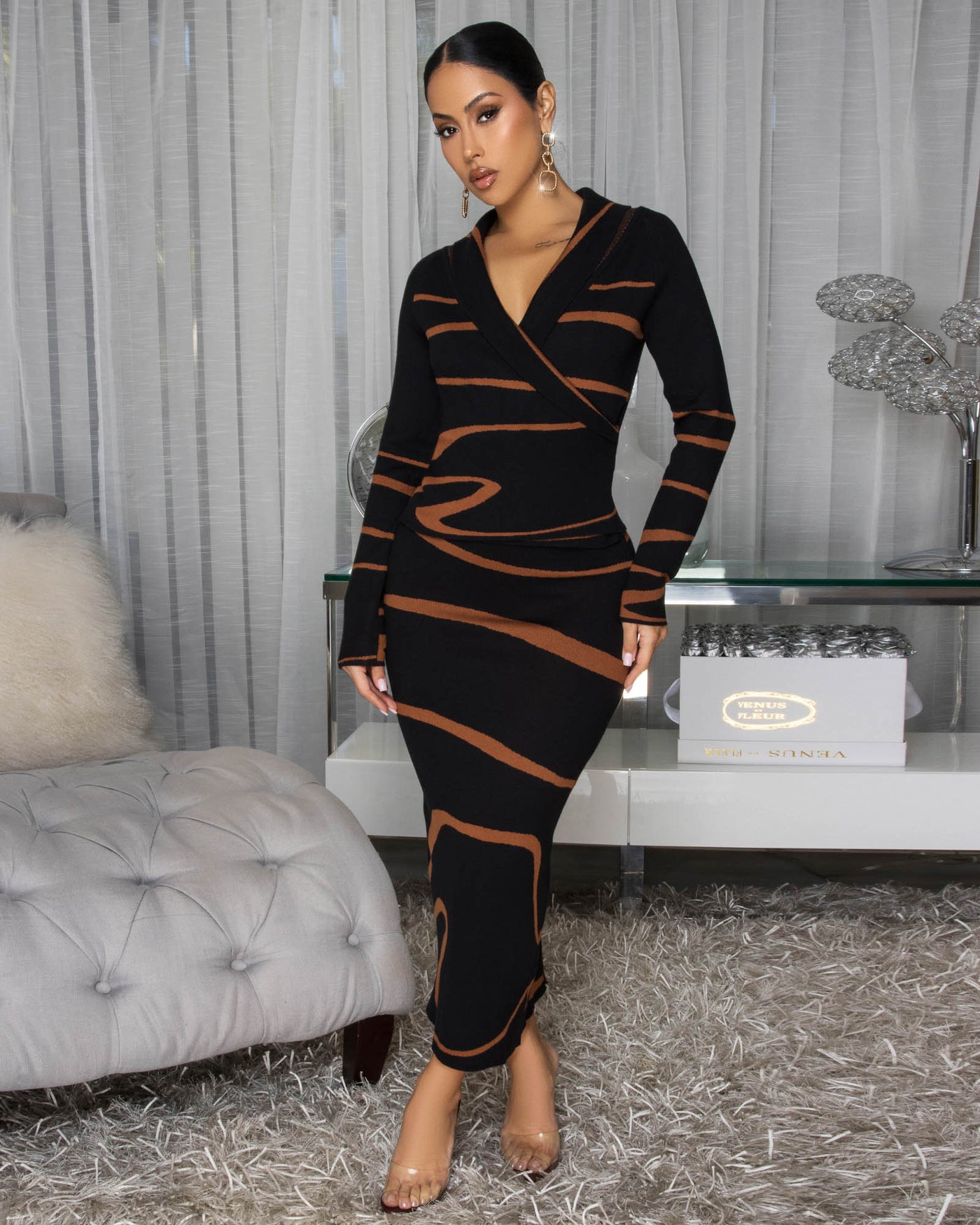 Luzianne Black Brown Print Skirt Set