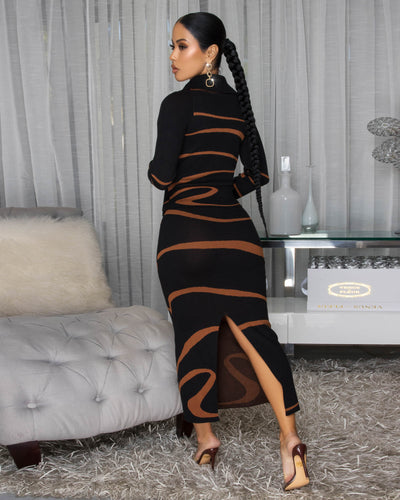 Luzianne Black Brown Print Skirt Set