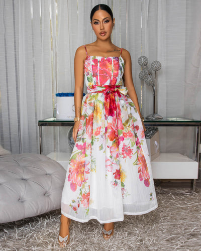 Maliyah Ivory Multi-Color Floral Print Midi Dress