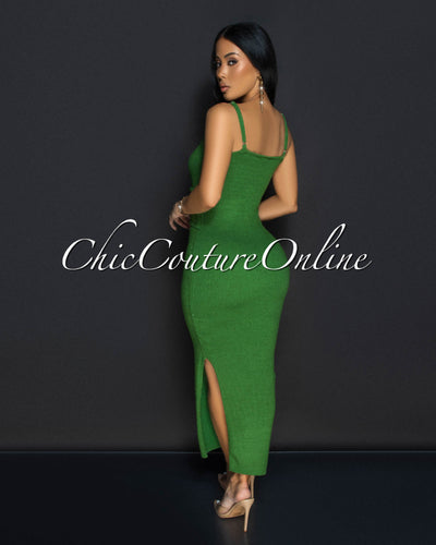 Ariah Green Wood Accent Knit Midi Dress