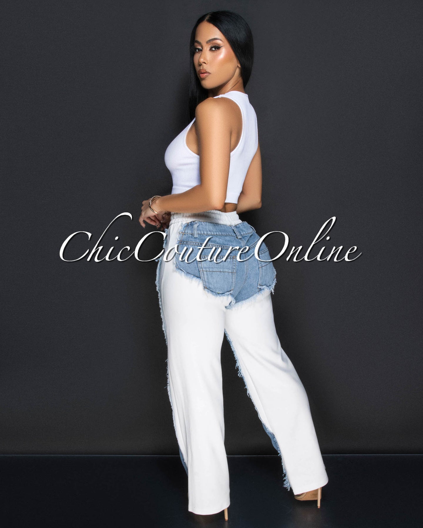 Allie Blue Denim Sporty Wide Legs Pants