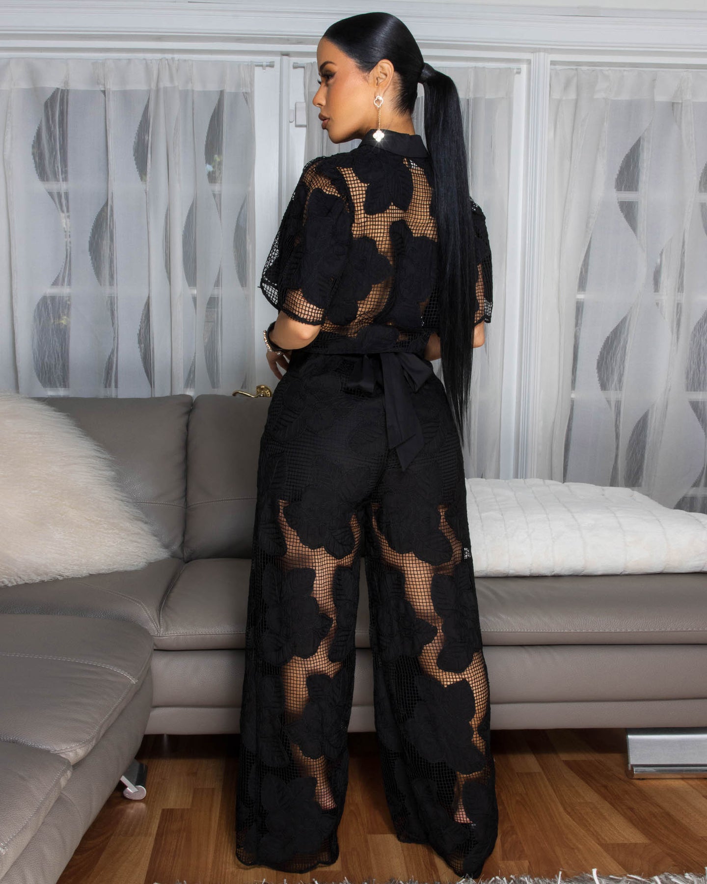 Florentia Black Crochet Top & Pants Set