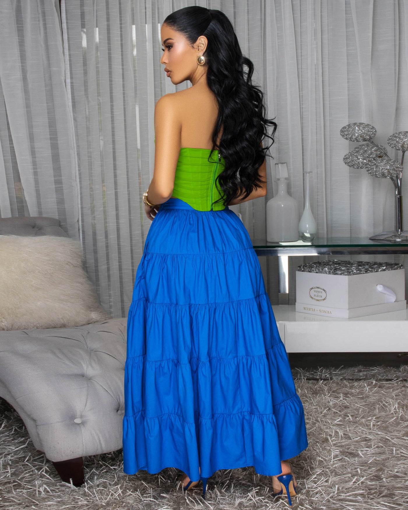 Kolinda Royal-Blue Tiered Maxi Skirt