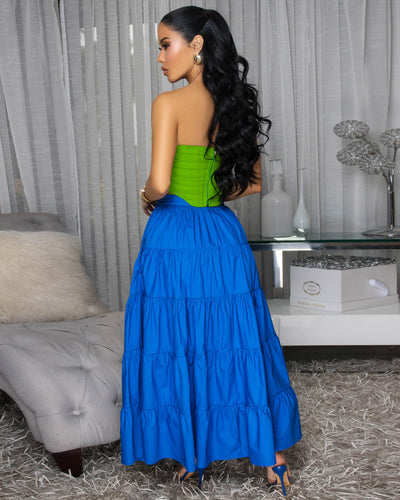 Kolinda Royal-Blue Tiered Maxi Skirt