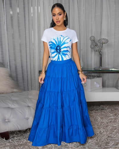 Kolinda Royal-Blue Tiered Maxi Skirt