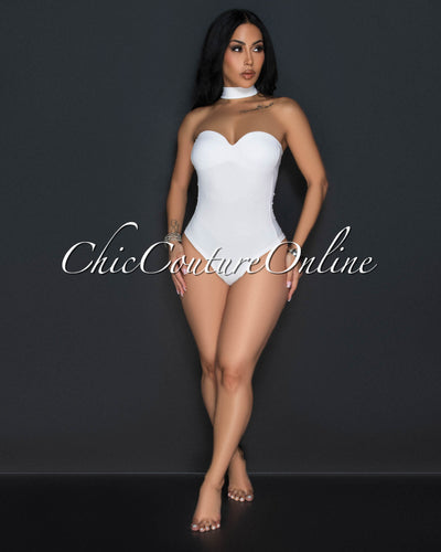 Lolana White Mock Neckline Bustier Bodysuit