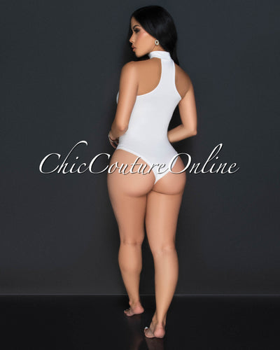 Lolana White Mock Neckline Bustier Bodysuit