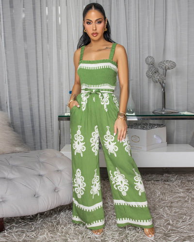 Liberty Olive Green Off-Print Woven Jumpsuit
