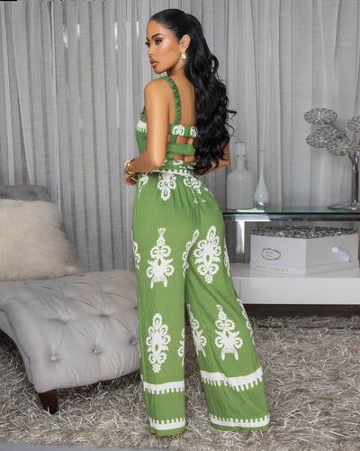 Liberty Olive Green Off-Print Woven Jumpsuit
