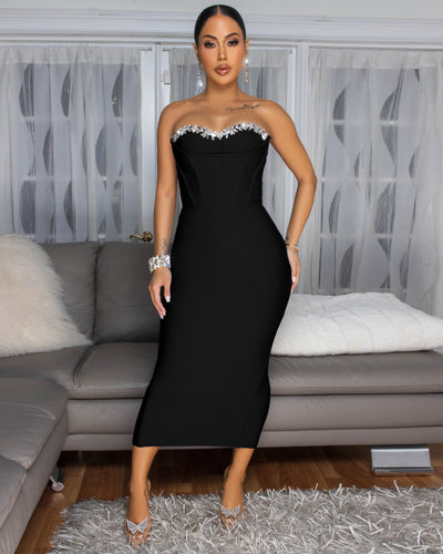 Orellia Black Rhinestones Bust Midi Bandage Dress (9/2025)