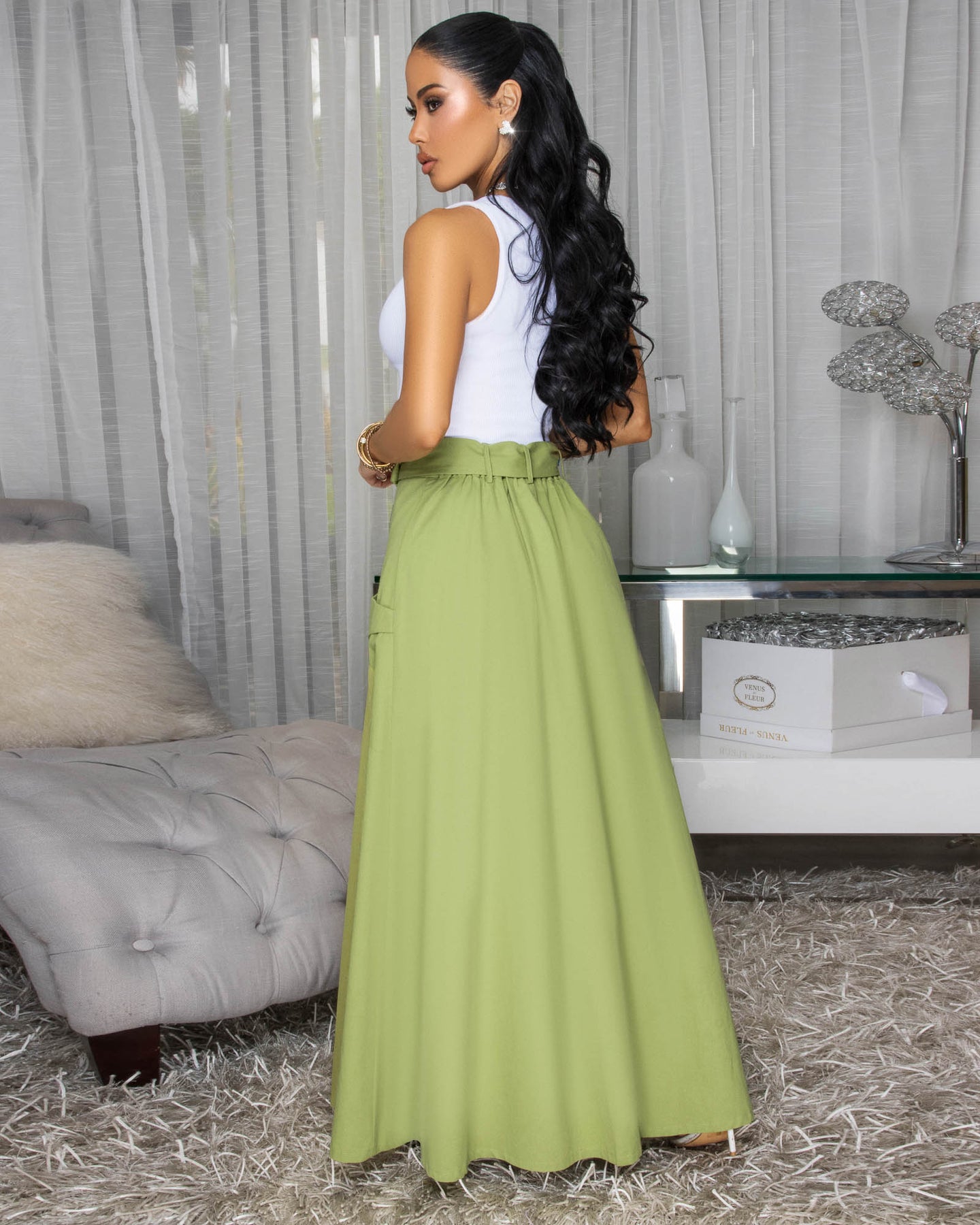 Molly Green Zipper Slit Maxi Skirt