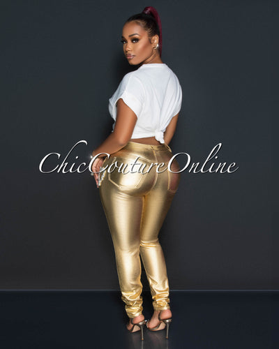 Teena Gold Rhinestones Hearts High Waist Skinny Jeans