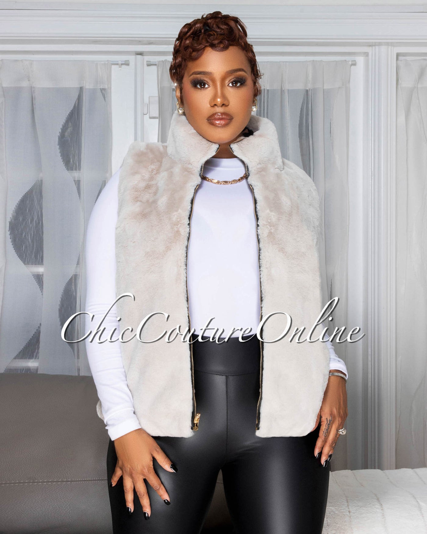 Calline Blush Faux-Fur Reversible (Leopard Print) Vest