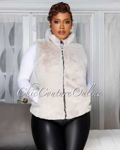 Calline Blush Faux-Fur Reversible (Leopard Print) Vest