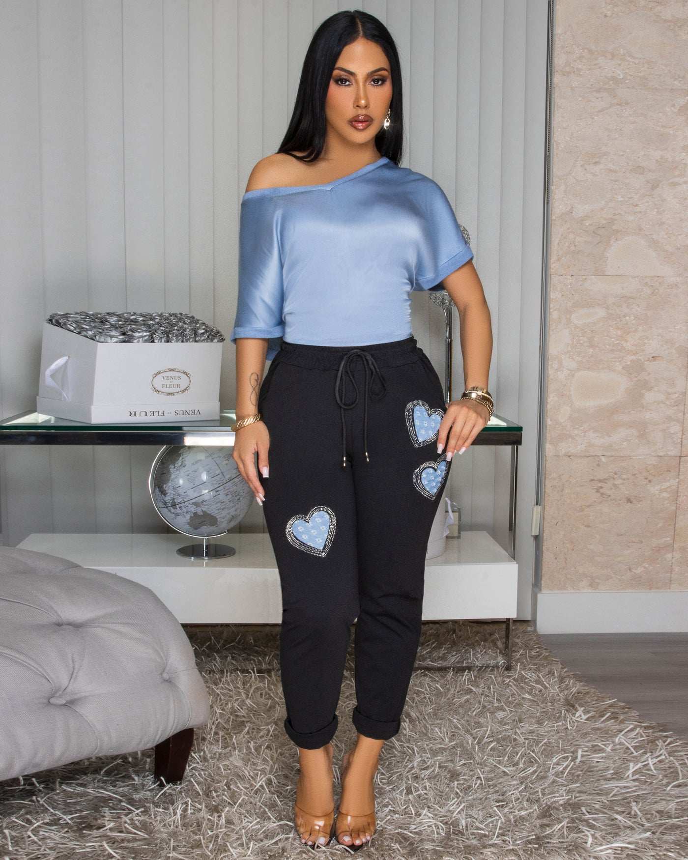 Mathilde Black Blue Hearts Jogger Pants