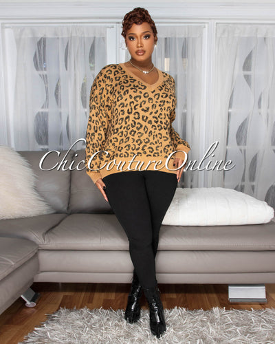 Mishane Toffee Black Leopard Print Knit Sweater