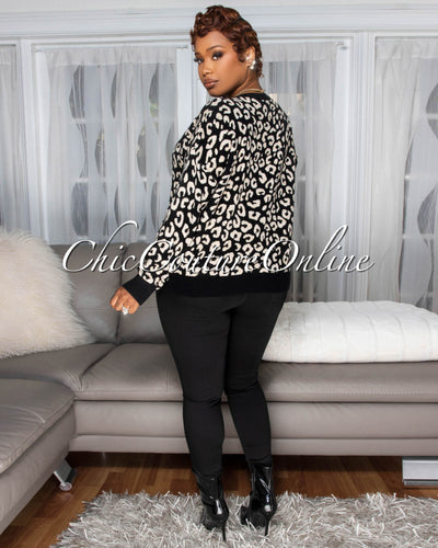 Mishane Black Leopard Print Knit Sweater