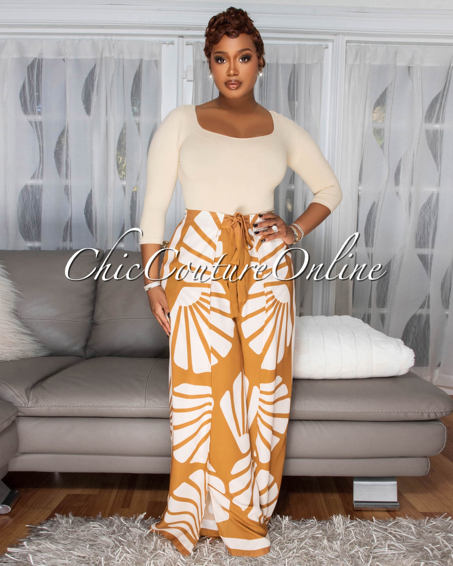 Cassia Orange Nude Kimono & Pants Set