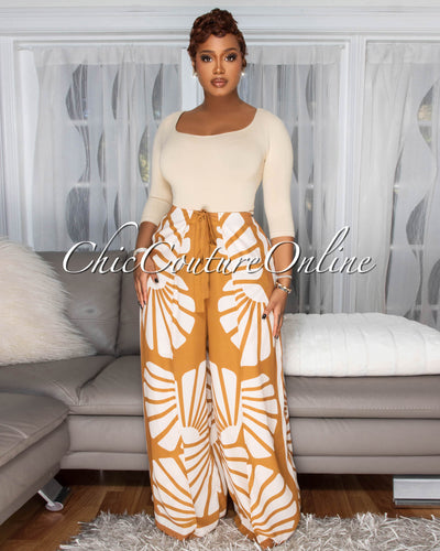 Cassia Orange Nude Kimono & Pants Set