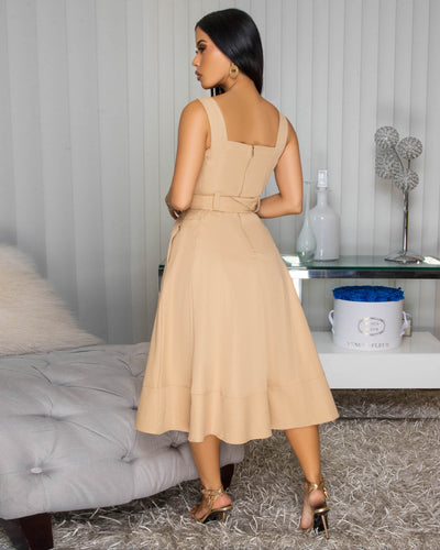 Melbourne Nude Belted Midi Dress
