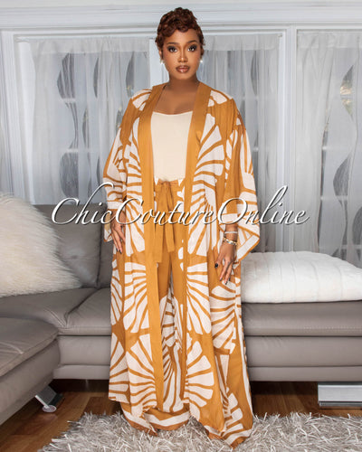 Cassia Orange Nude Kimono & Pants Set