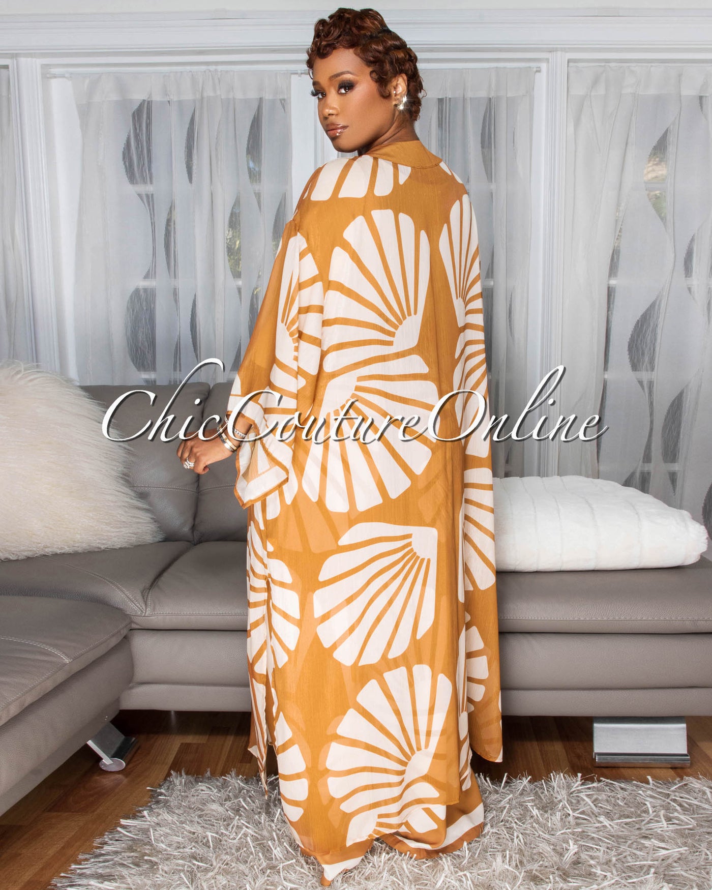 Cassia Orange Nude Kimono & Pants Set