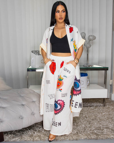 EvilEye Cream Multi-Color Print Linen Maxi Dress