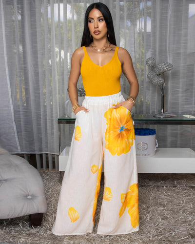 Maella Mustard Yellow Ribbed Tank Top