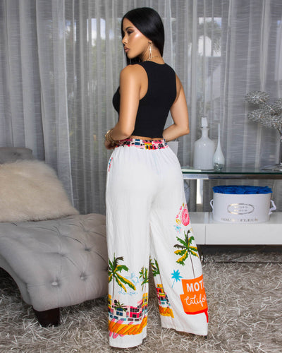 Miami Cream Multi-Color Print Pants