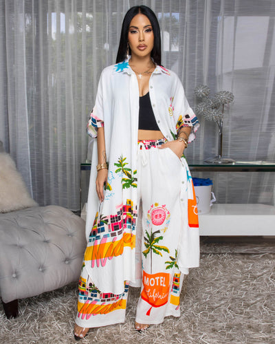 Miami Cream Multi-Color Print Maxi Dress